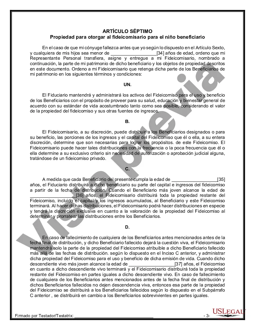 Preview Formulario Legal de Última Voluntad y Testamento para Persona Casada con Hijos Adultos y Menores
