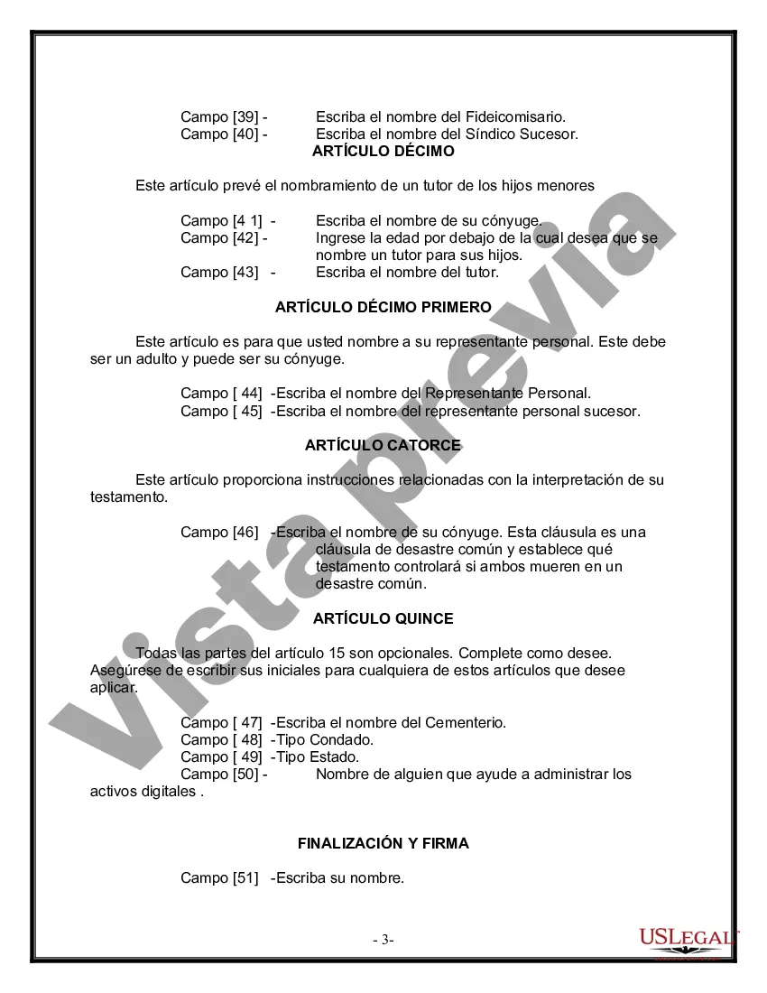 Preview Formulario Legal de Última Voluntad y Testamento para Persona Casada con Hijos Adultos y Menores