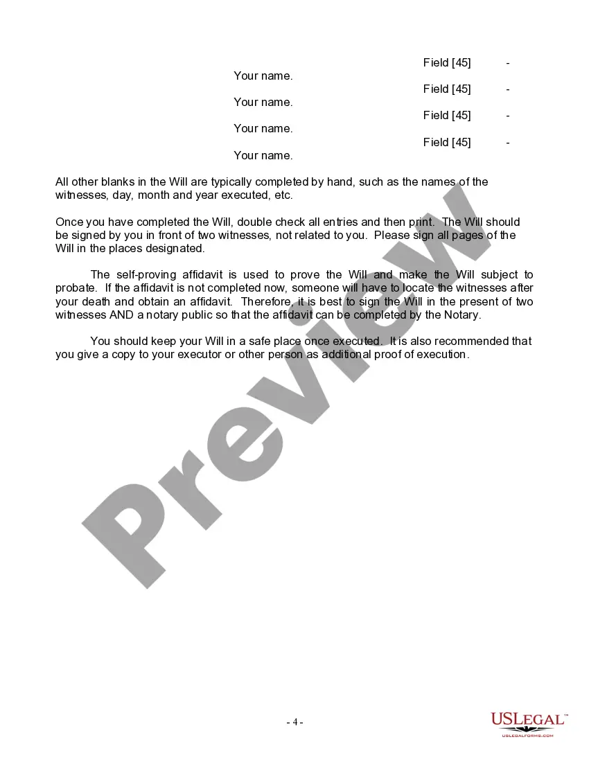 Preview Last Will and Testament for Widow or Widower with Minor Children