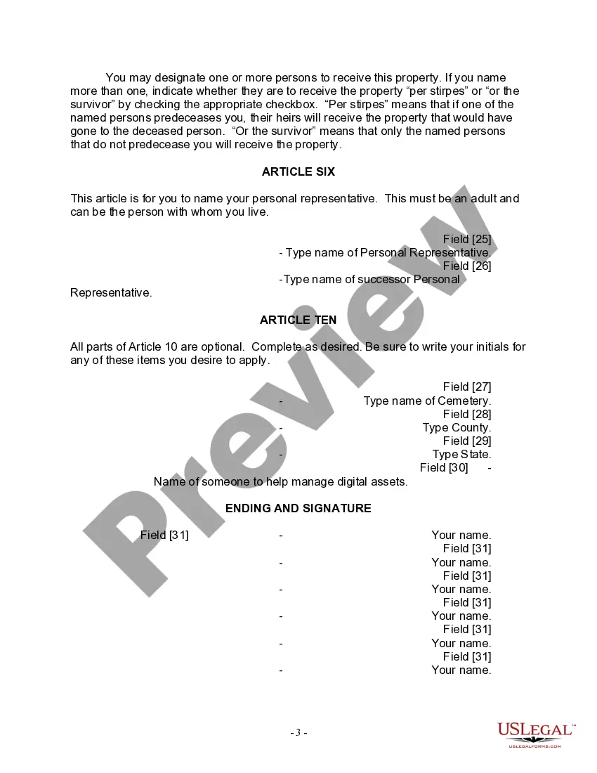 Preview Last Will for a Widow or Widower with no Children