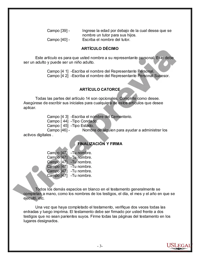 Preview Formulario Legal de Última Voluntad y Testamento para una Viuda o Viudo con Hijos Adultos y Menores