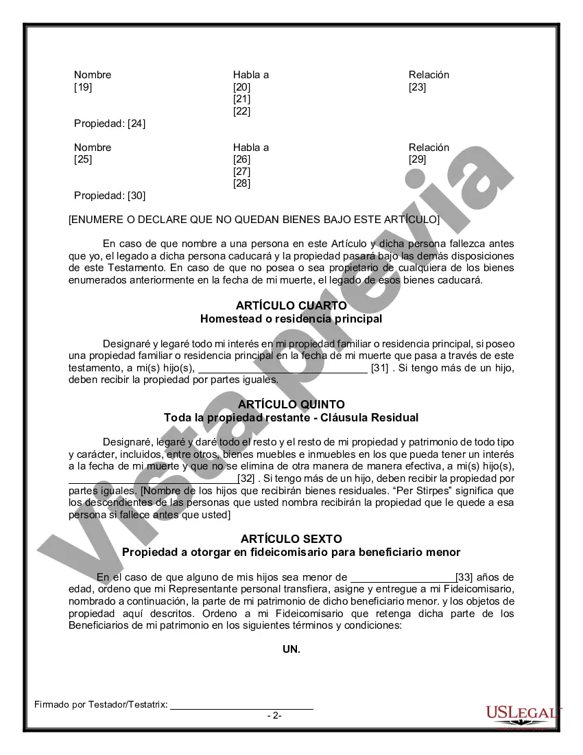 Preview Formulario Legal de Última Voluntad y Testamento para una Viuda o Viudo con Hijos Adultos y Menores