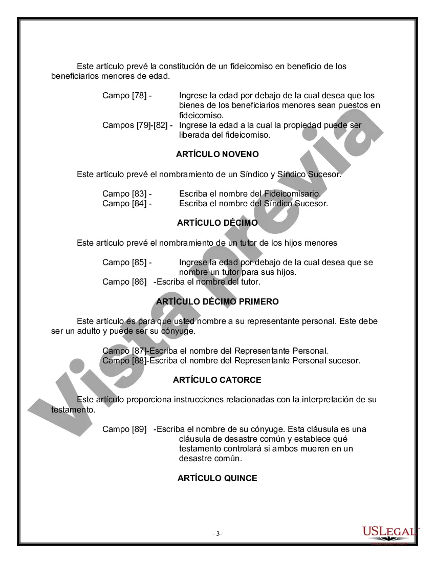 Preview Formulario Legal de Última Voluntad y Testamento para Persona Divorciada y Recasada con Hijos Míos, Tuyos y Nuestros