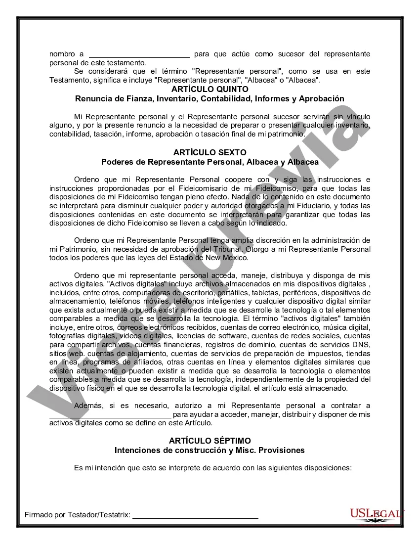 Preview Último testamento legal y formulario de testamento con todos los bienes en fideicomiso llamado testamento invertido