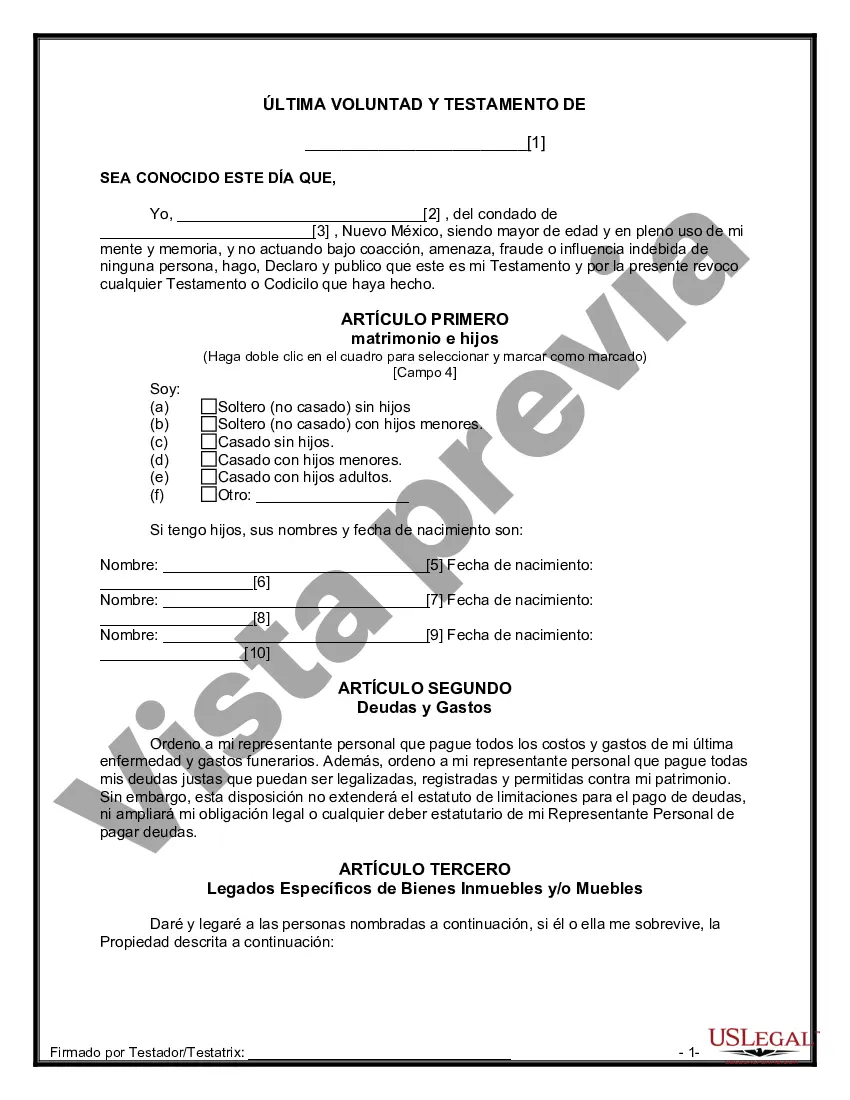 Preview Última voluntad y testamento para otras personas