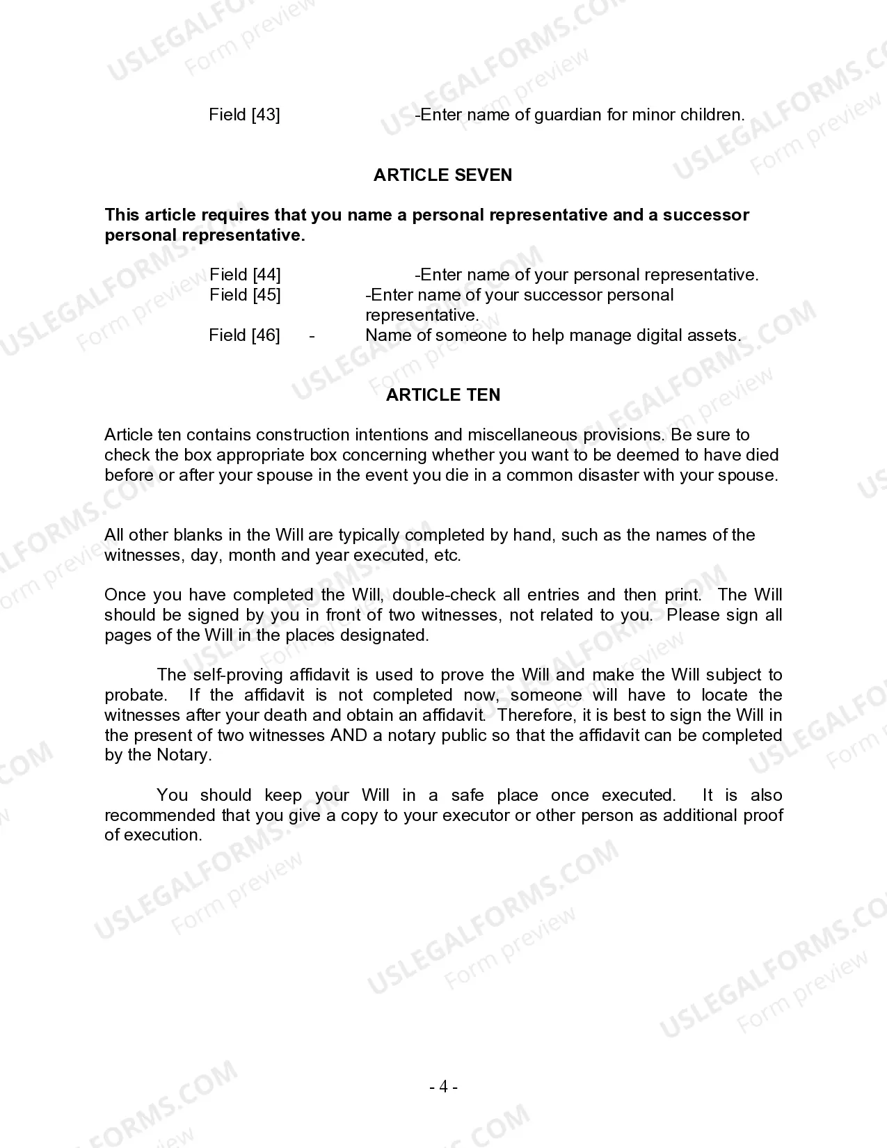 Preview Last Will and Testament for other Persons