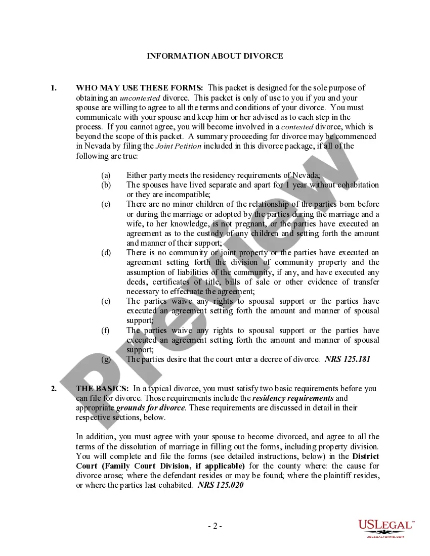 Preview No-Fault Uncontested Agreed Divorce Package for Dissolution of Marriage with Adult Children and with or without Property and Debts
