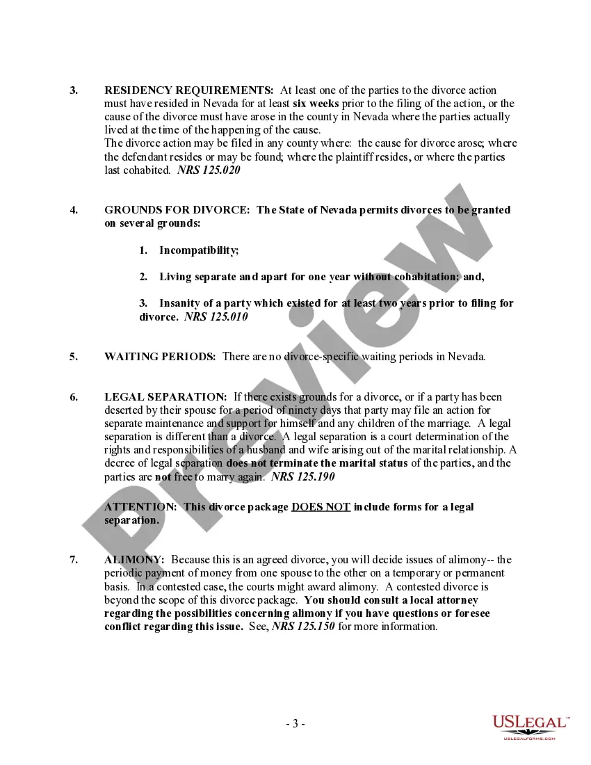 Preview No-Fault Uncontested Agreed Divorce Package for Dissolution of Marriage with Adult Children and with or without Property and Debts