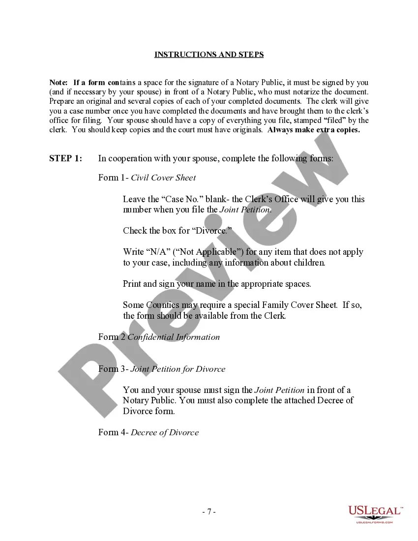 Preview No-Fault Uncontested Agreed Divorce Package for Dissolution of Marriage with Adult Children and with or without Property and Debts
