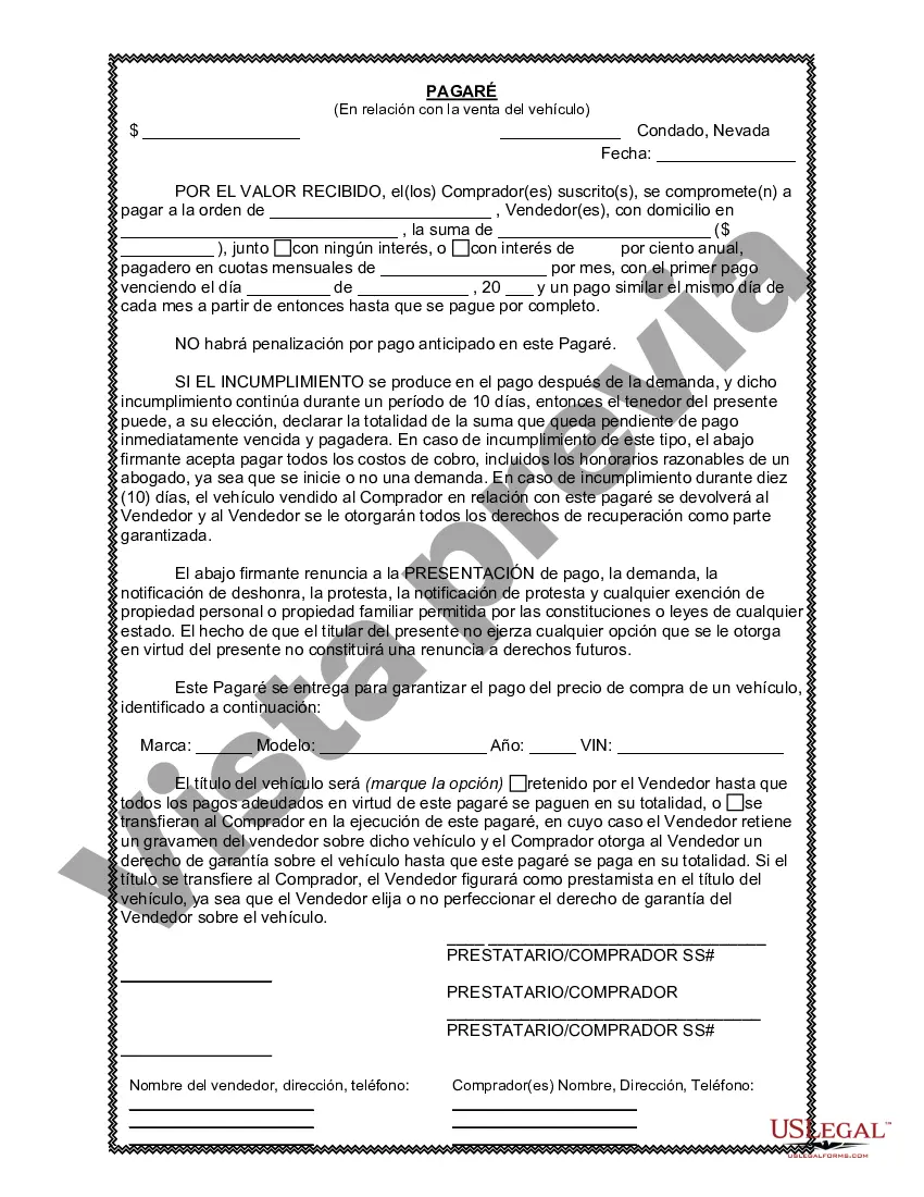 Preview Factura de venta de automóvil o vehículo, incluida la declaración del cuentakilómetros y el pagaré