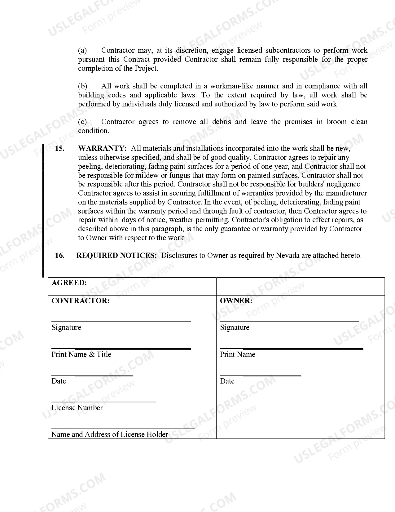 Preview Painting Contract for Contractor