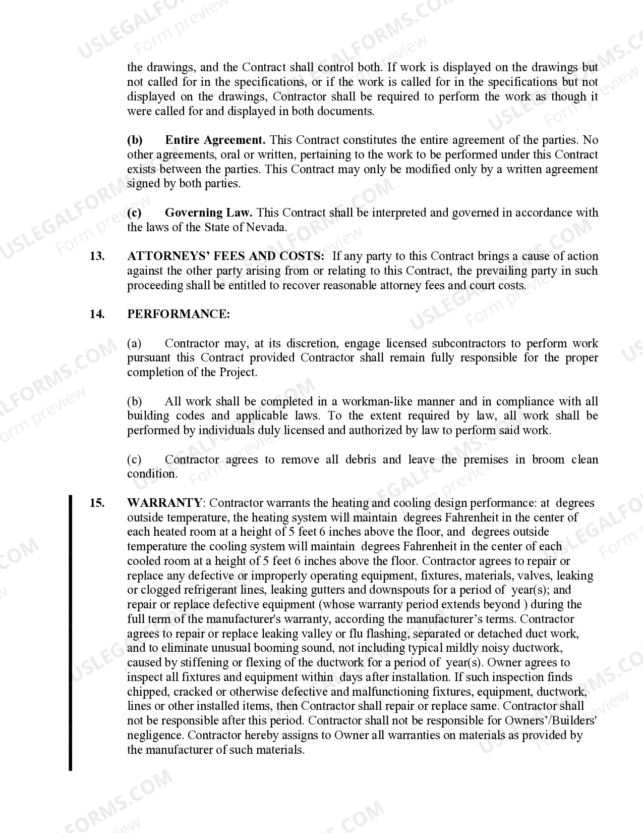Preview HVAC Contract for Contractor