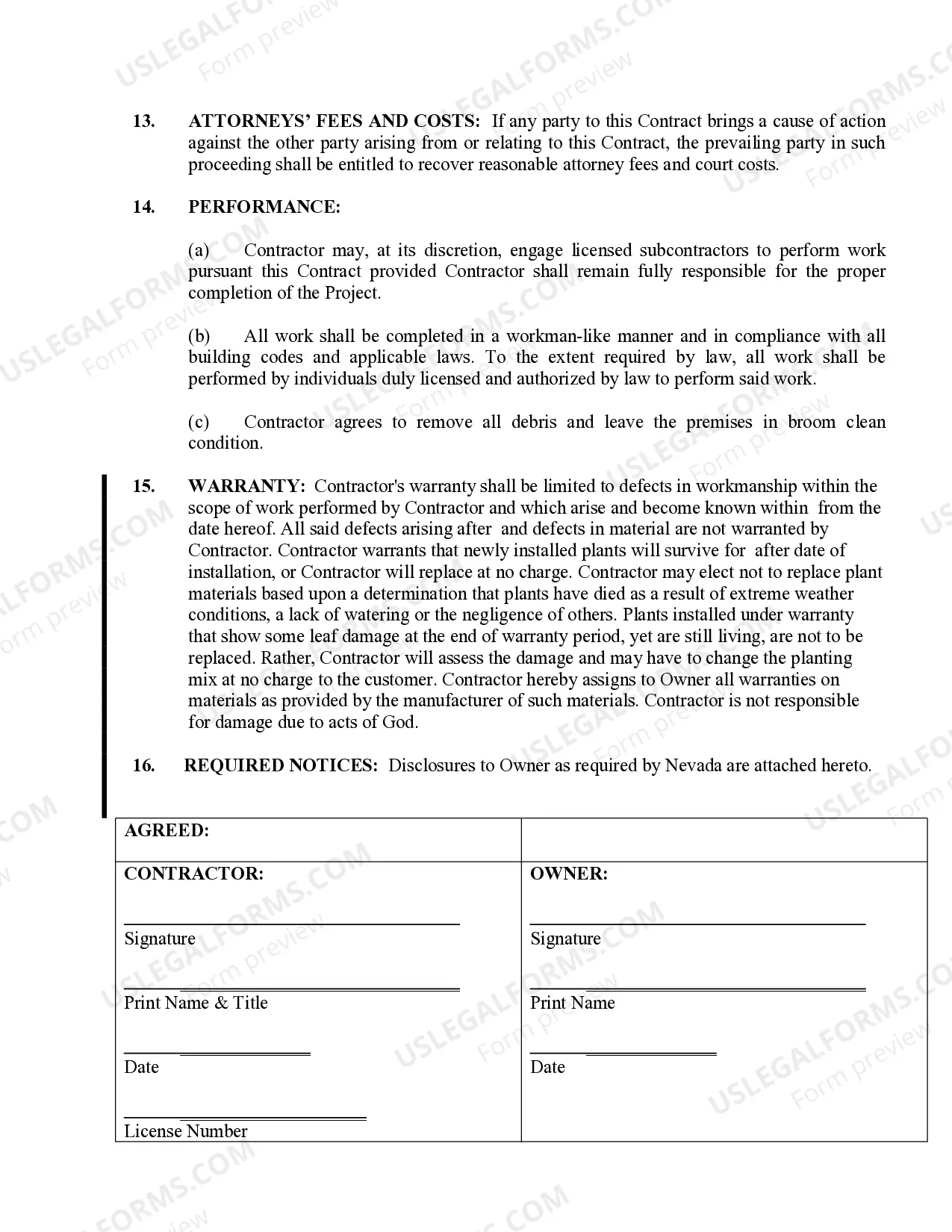 Preview Landscape Contract for Contractor