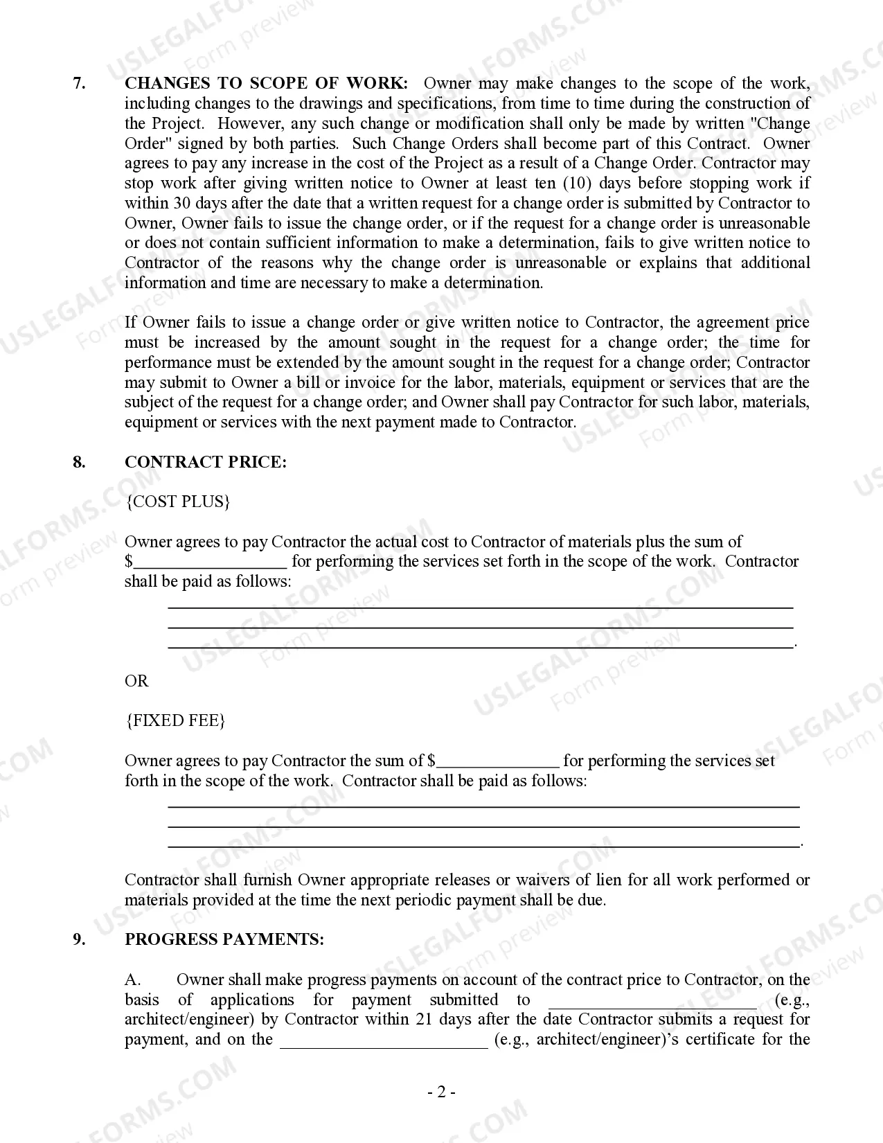 Preview Commercial Contract for Contractor