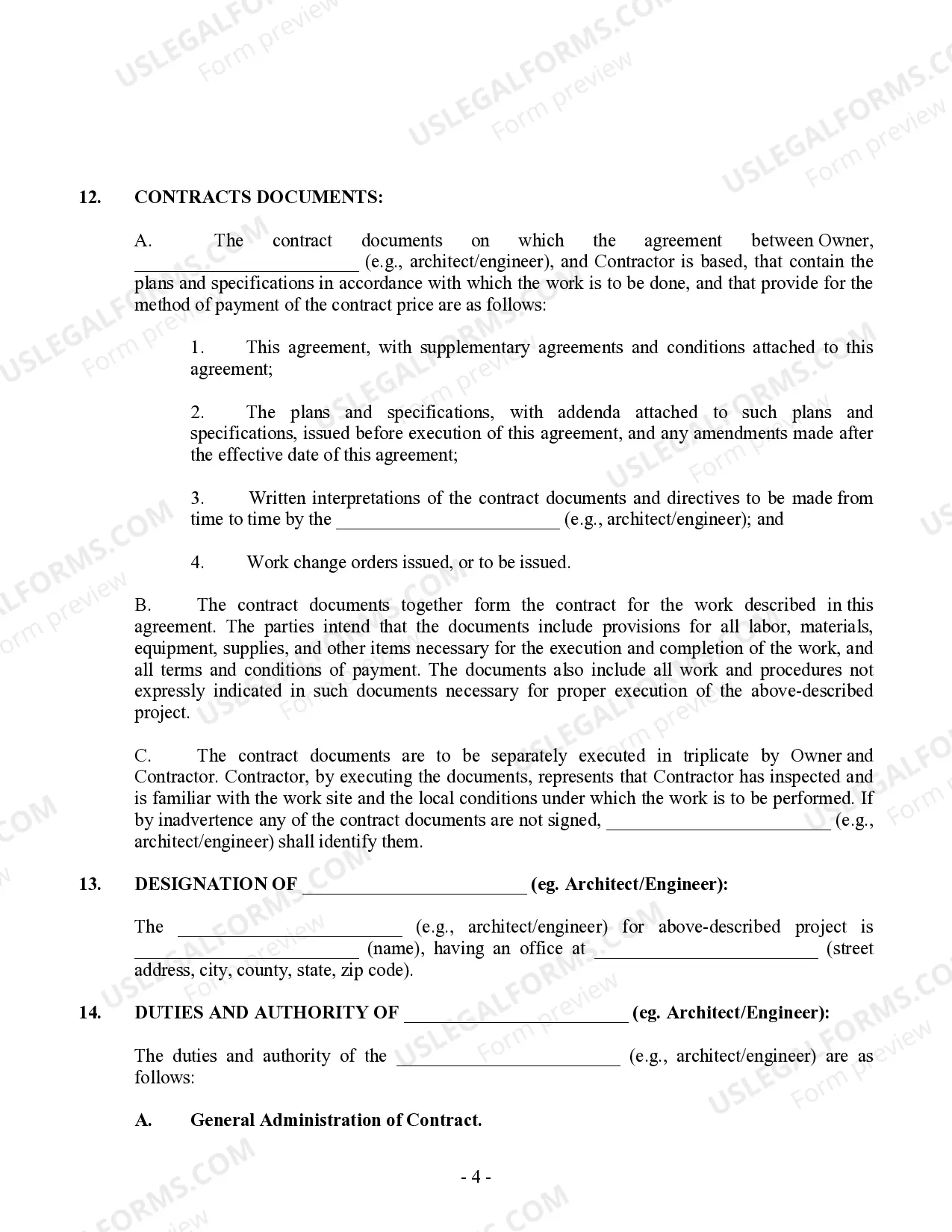 Preview Commercial Contract for Contractor