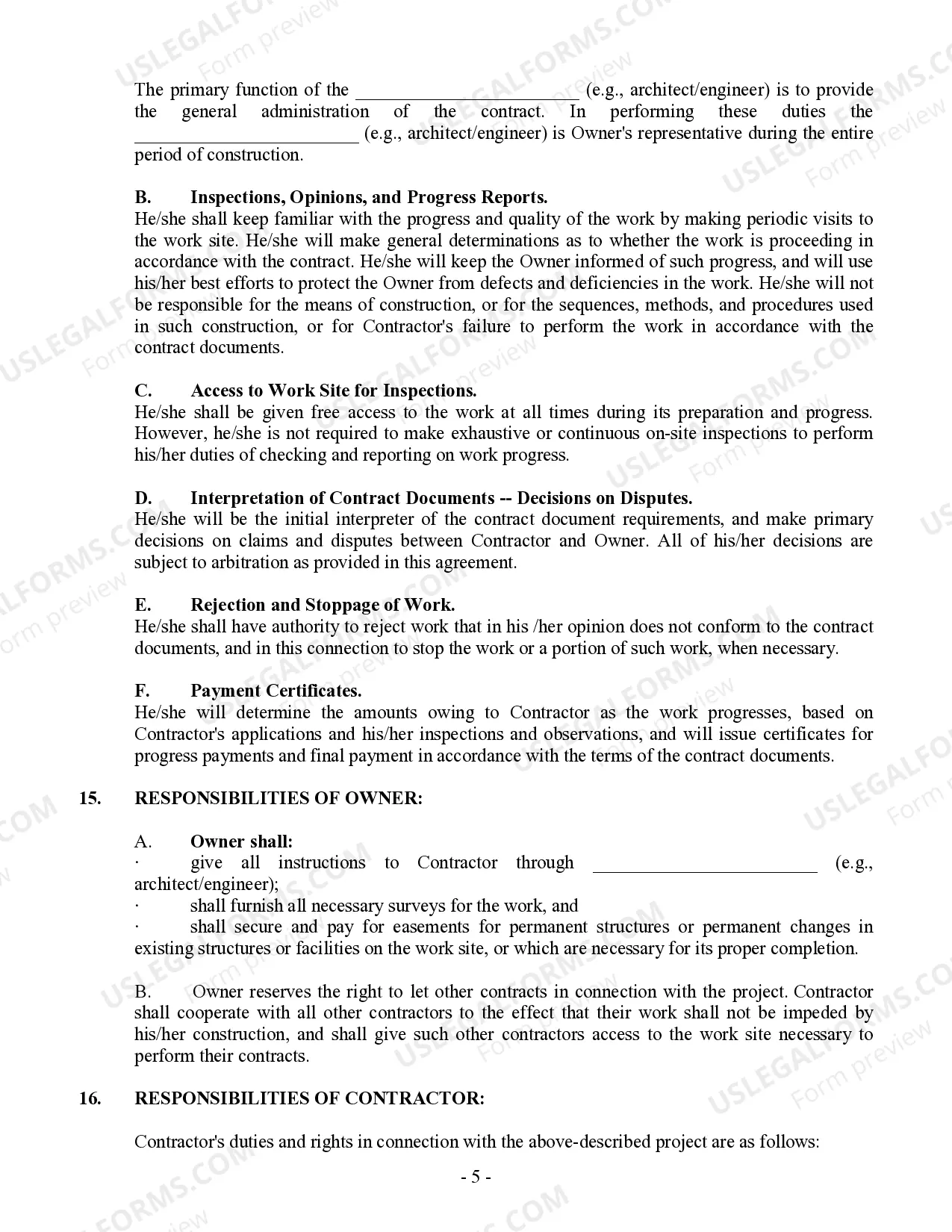 Preview Commercial Contract for Contractor