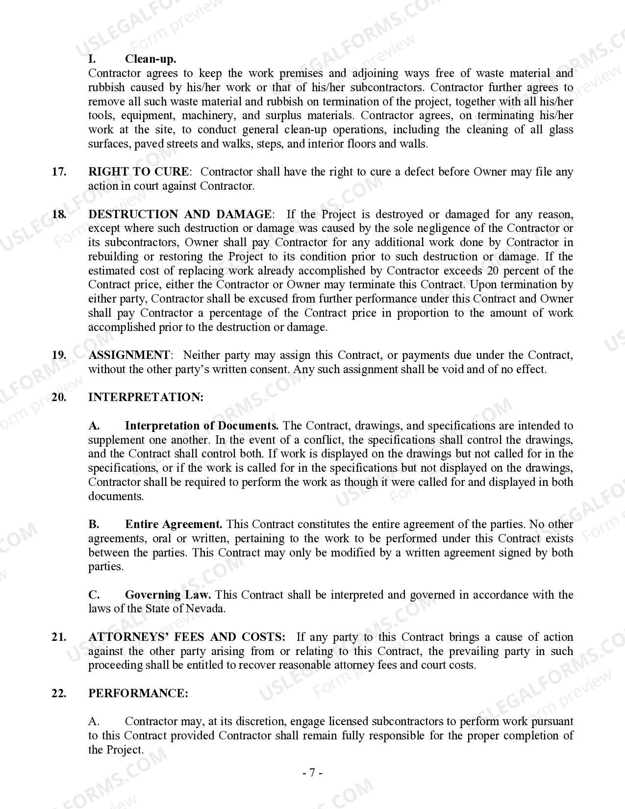 Preview Commercial Contract for Contractor