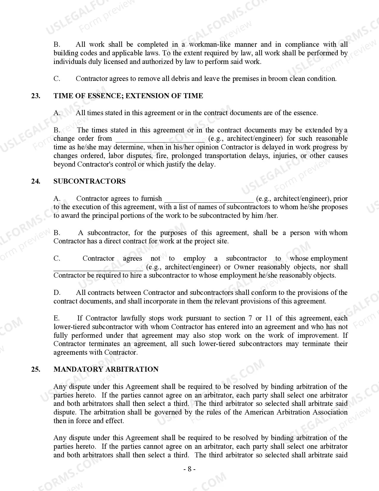 Preview Commercial Contract for Contractor