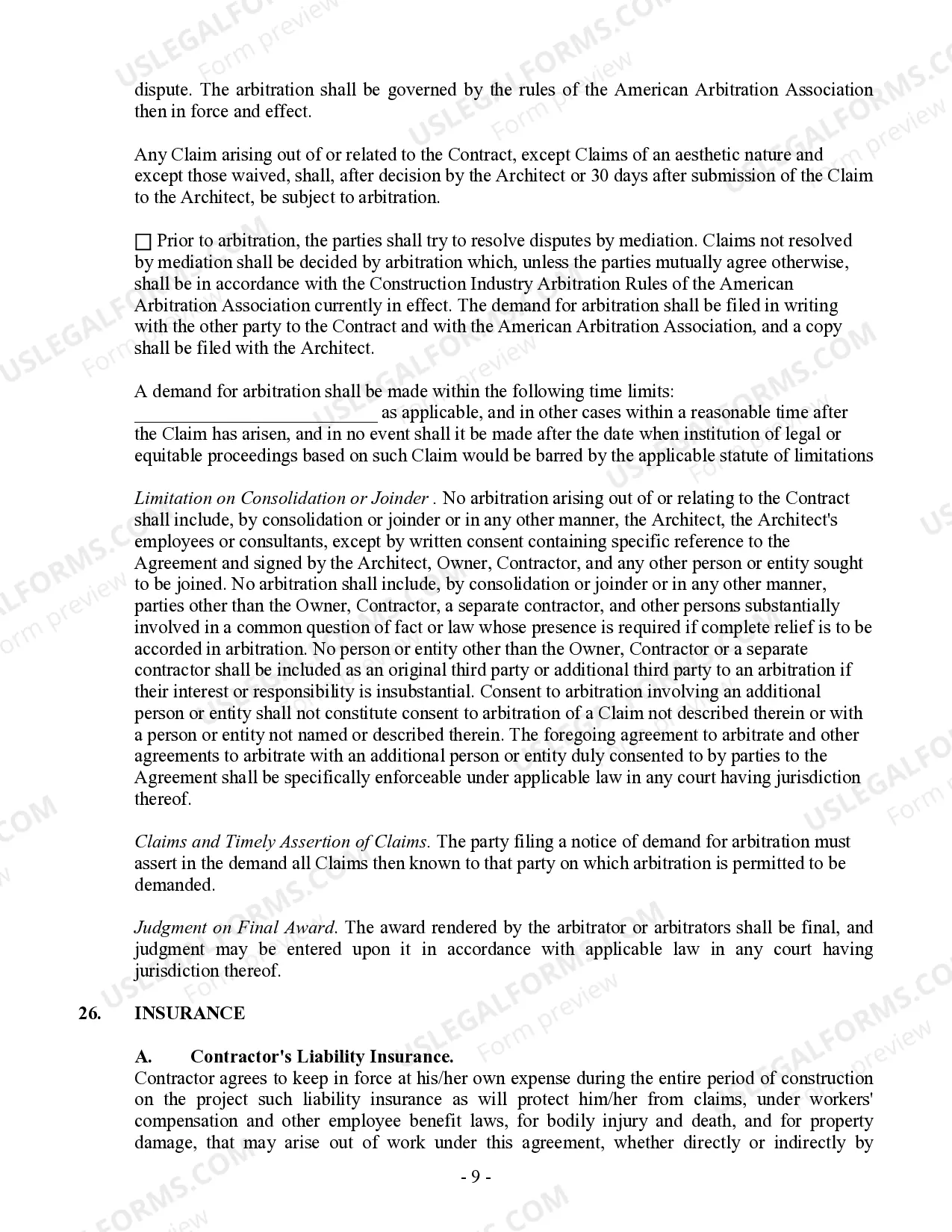 Preview Commercial Contract for Contractor