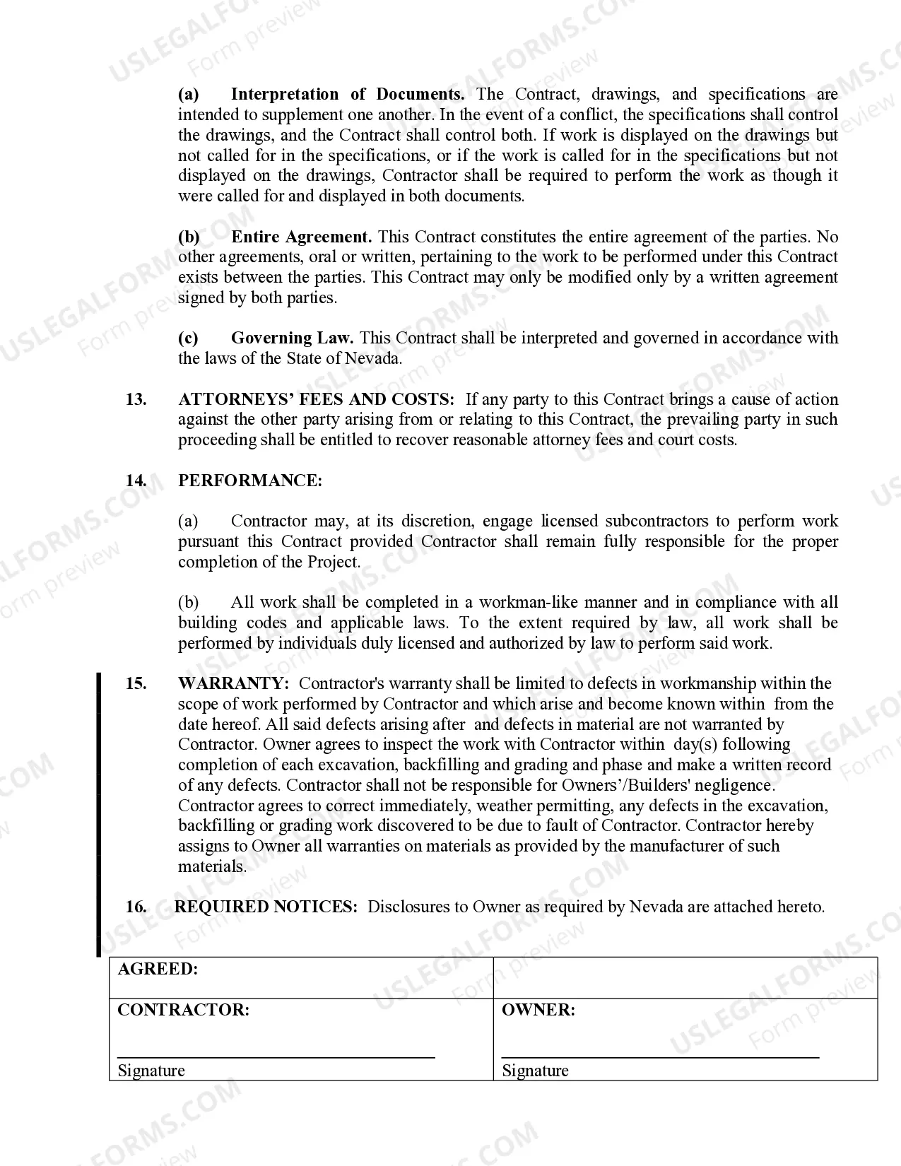 Preview Excavator Contract for Contractor
