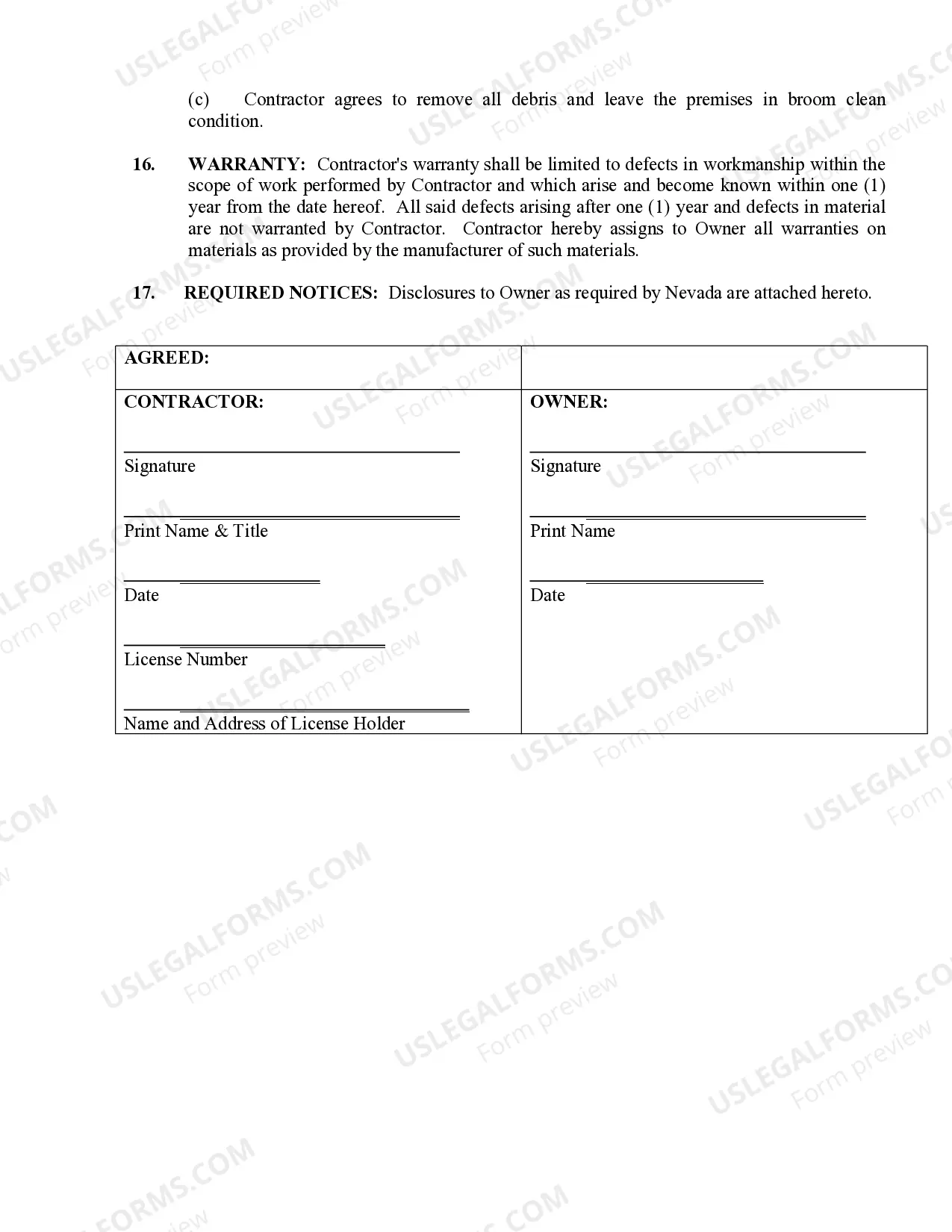 Preview Renovation Contract for Contractor