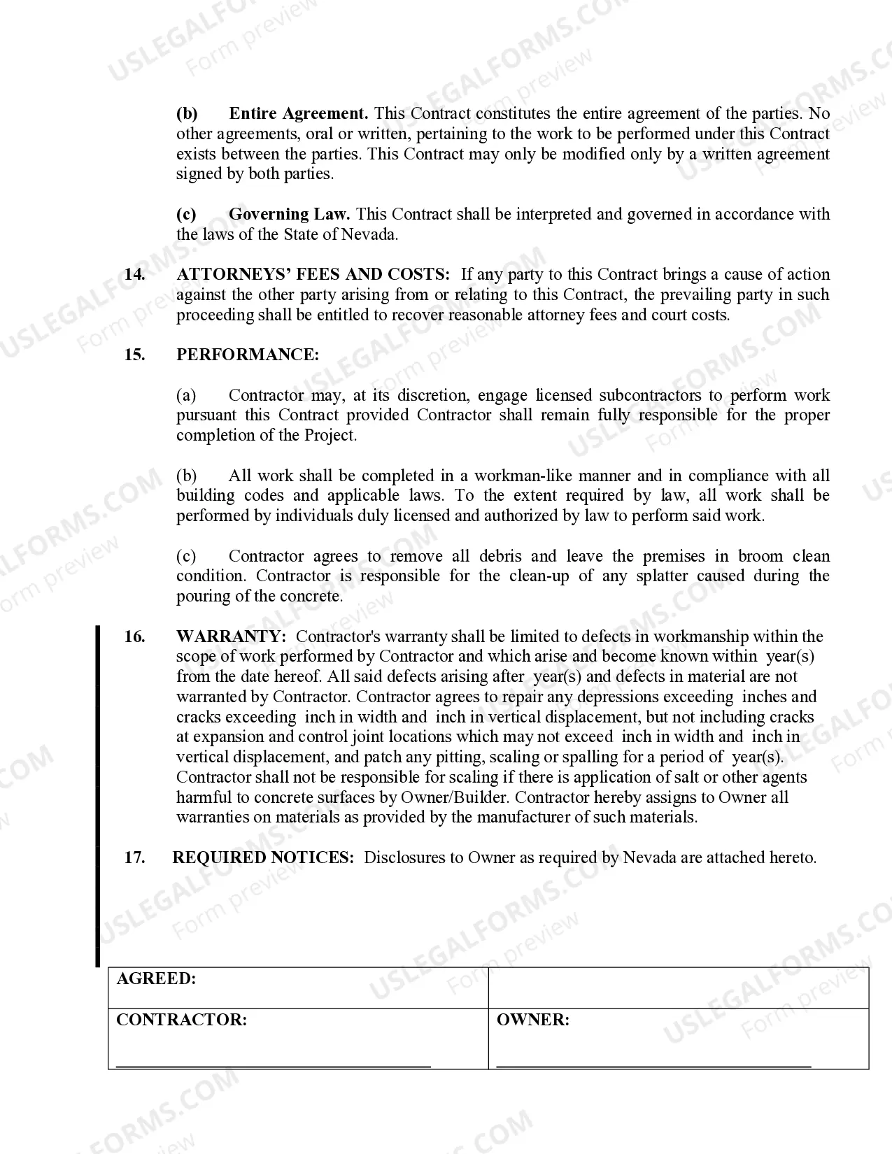 Preview Concrete Mason Contract for Contractor
