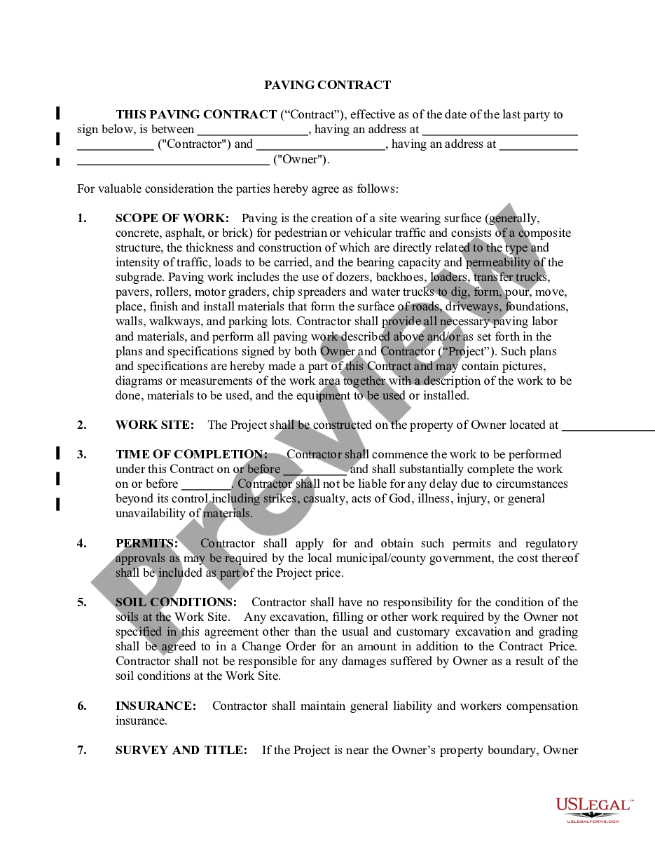 page 0 Paving Contract for Contractor preview