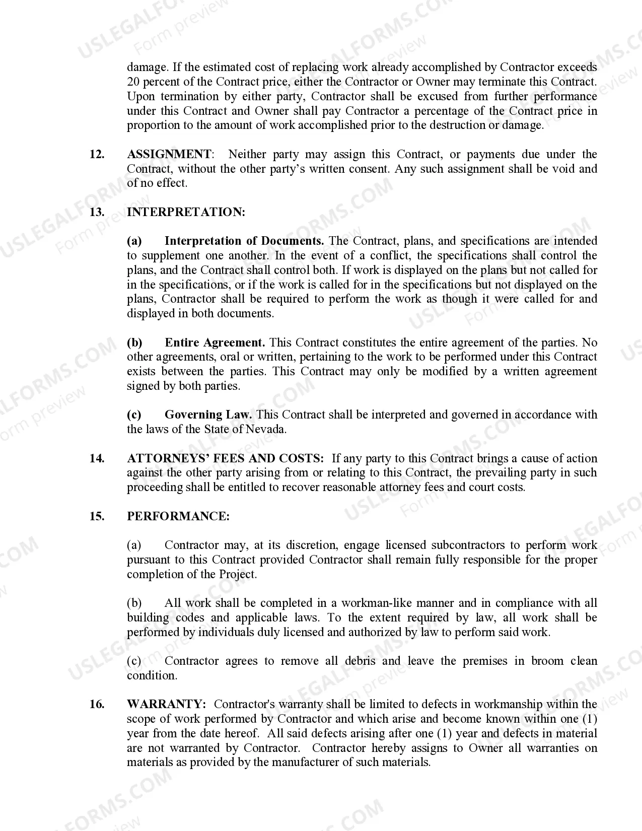 Preview Paving Contract for Contractor