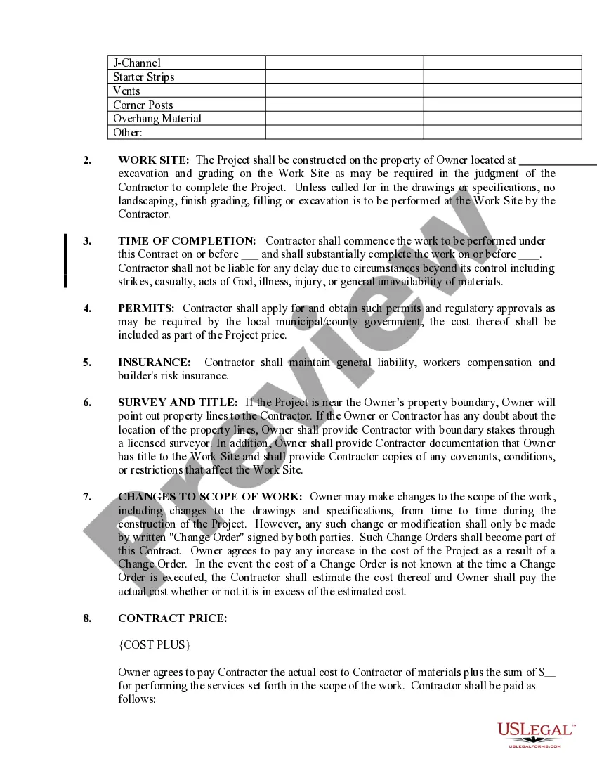 Preview Siding Contract for Contractor