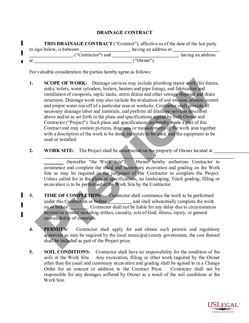 Nevada Drainage Contract for Contractor | US Legal Forms