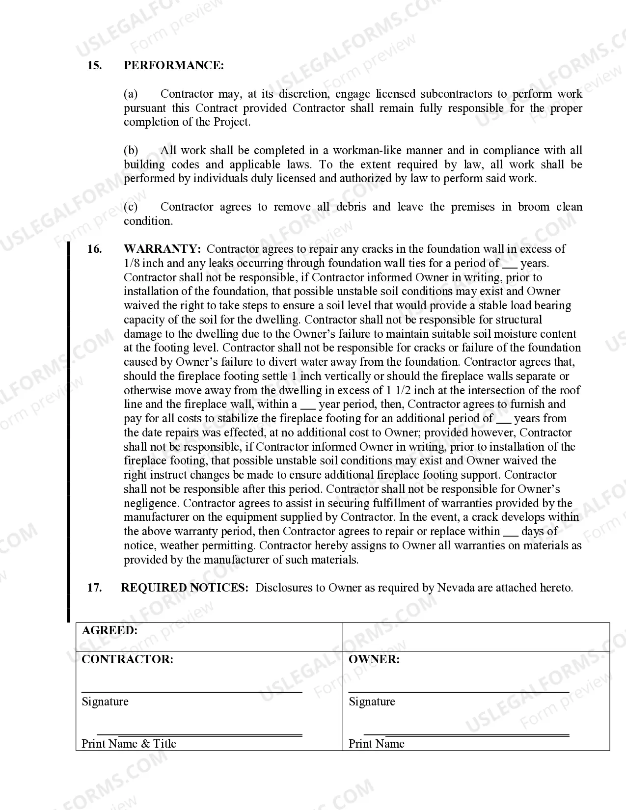 Preview Foundation Contract for Contractor