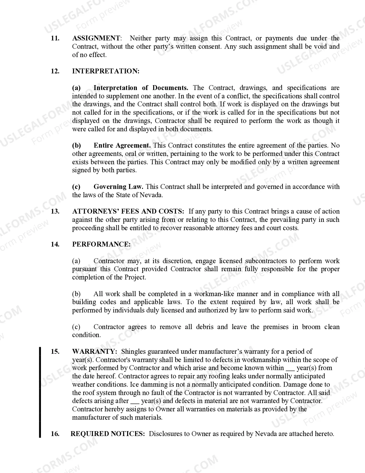 Preview Roofing Contract for Contractor