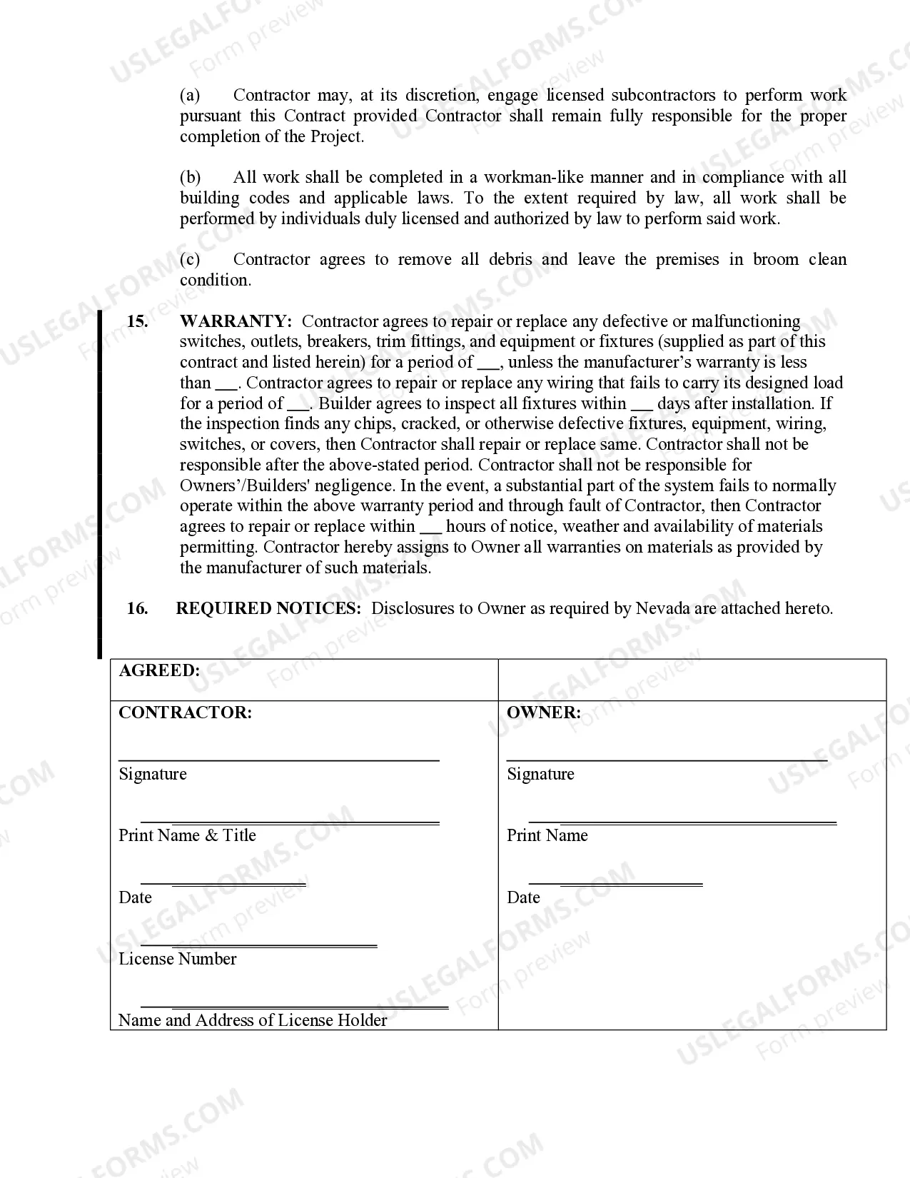 Preview Electrical Contract for Contractor