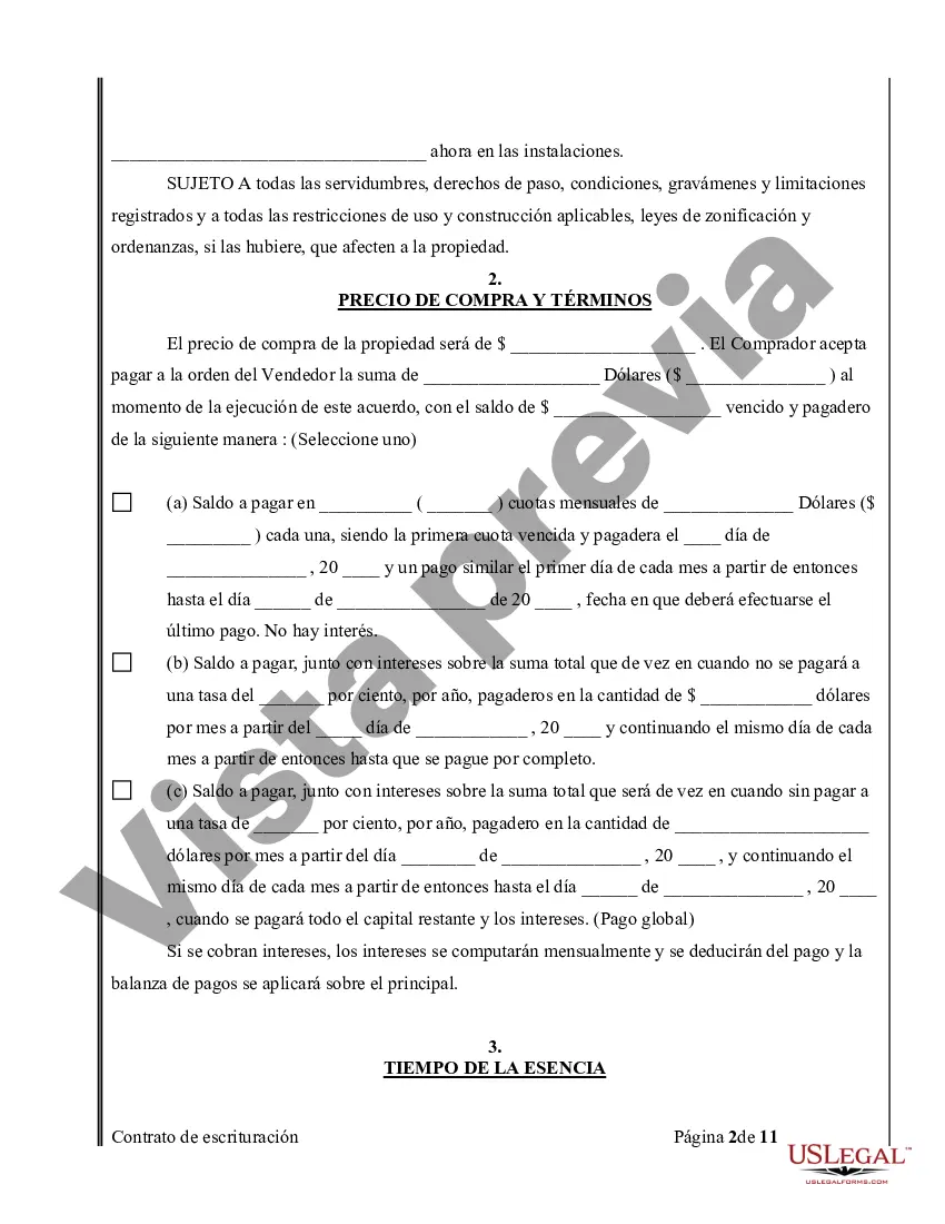 Preview Acuerdo o Contrato de Escritura de Venta y Compra de Bienes Raíces a/k/a Terreno o Contrato de Ejecución