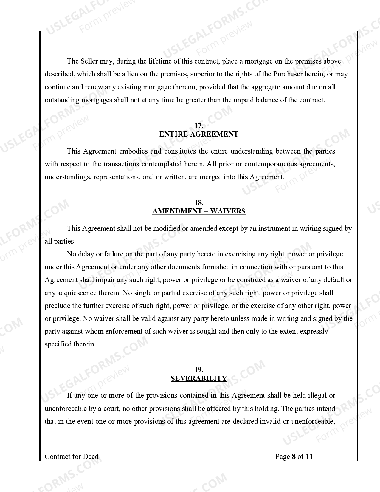 Nevada Agreement or Contract for Deed for Sale and Purchase of Real ...