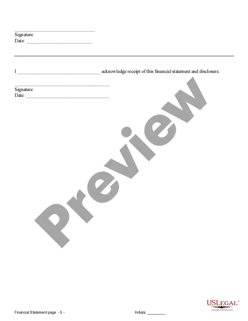 Preview Financial Statements only in Connection with Prenuptial Premarital Agreement