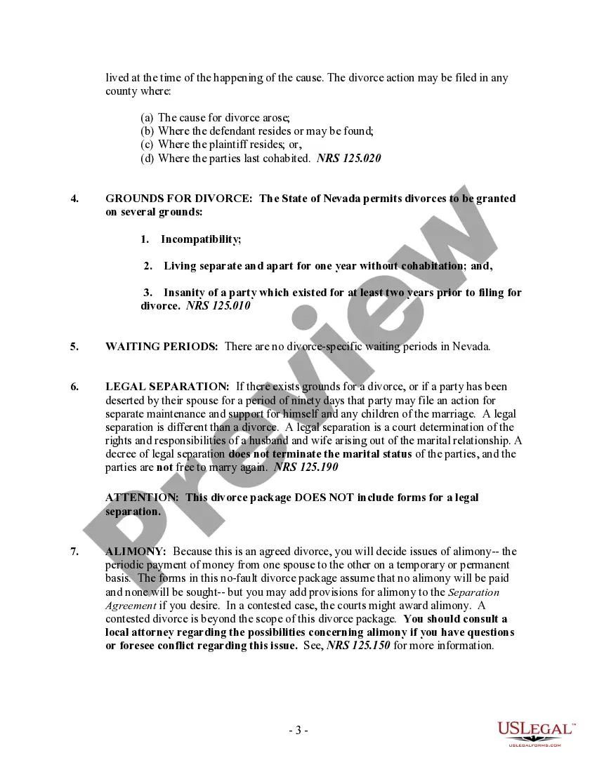 Get Nevada No-Fault Agreed Uncontested Divorce Package for Dissolution of Marriage for people with Minor Children Preview Nevada No-Fault Agreed Uncontested Divorce Package for Dissolution of Marriage for people with Minor Children