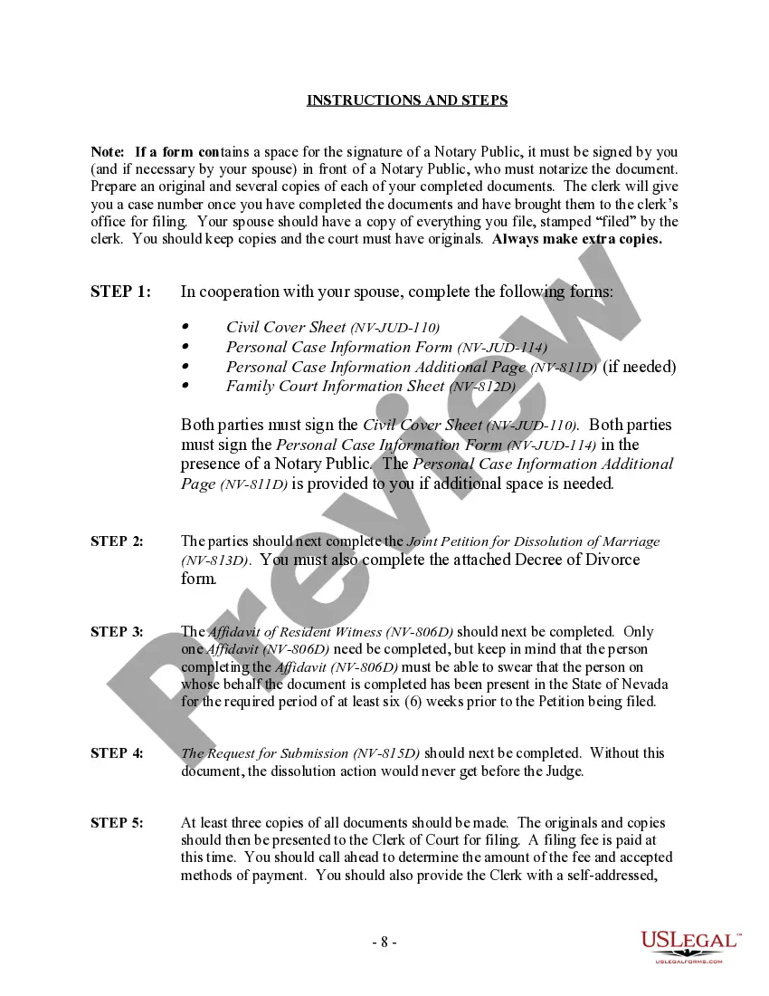 Get Nevada No-Fault Agreed Uncontested Divorce Package for Dissolution of Marriage for people with Minor Children Preview Nevada No-Fault Agreed Uncontested Divorce Package for Dissolution of Marriage for people with Minor Children
