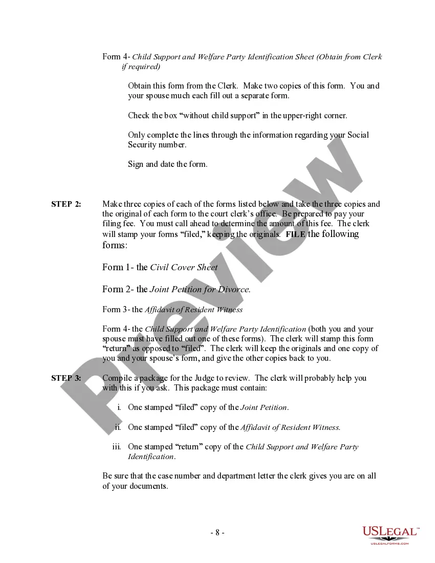 Preview Nevada No-Fault Agreed Uncontested Divorce Package for Dissolution of Marriage for Persons with No Children with or without Property and Debts