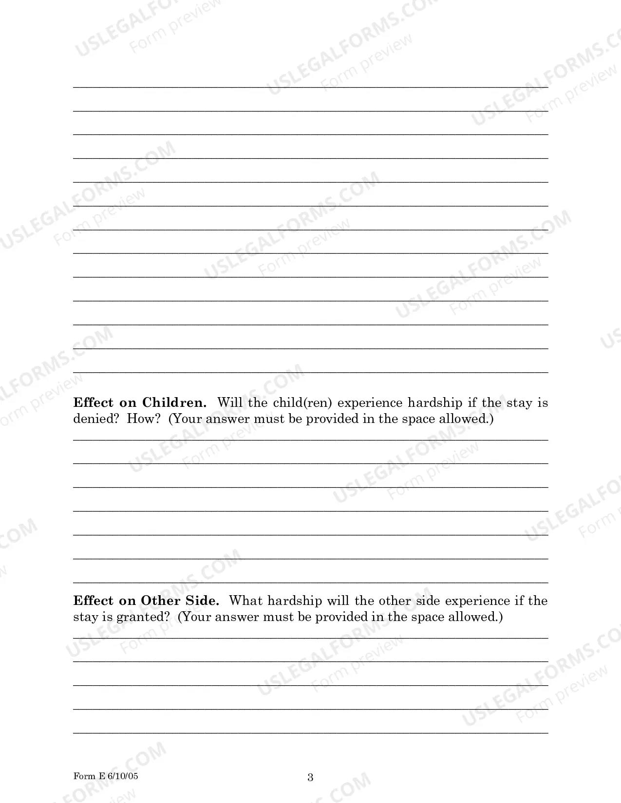 Preview Motion for Stay form (Child Custody) for Parties Without Attorneys