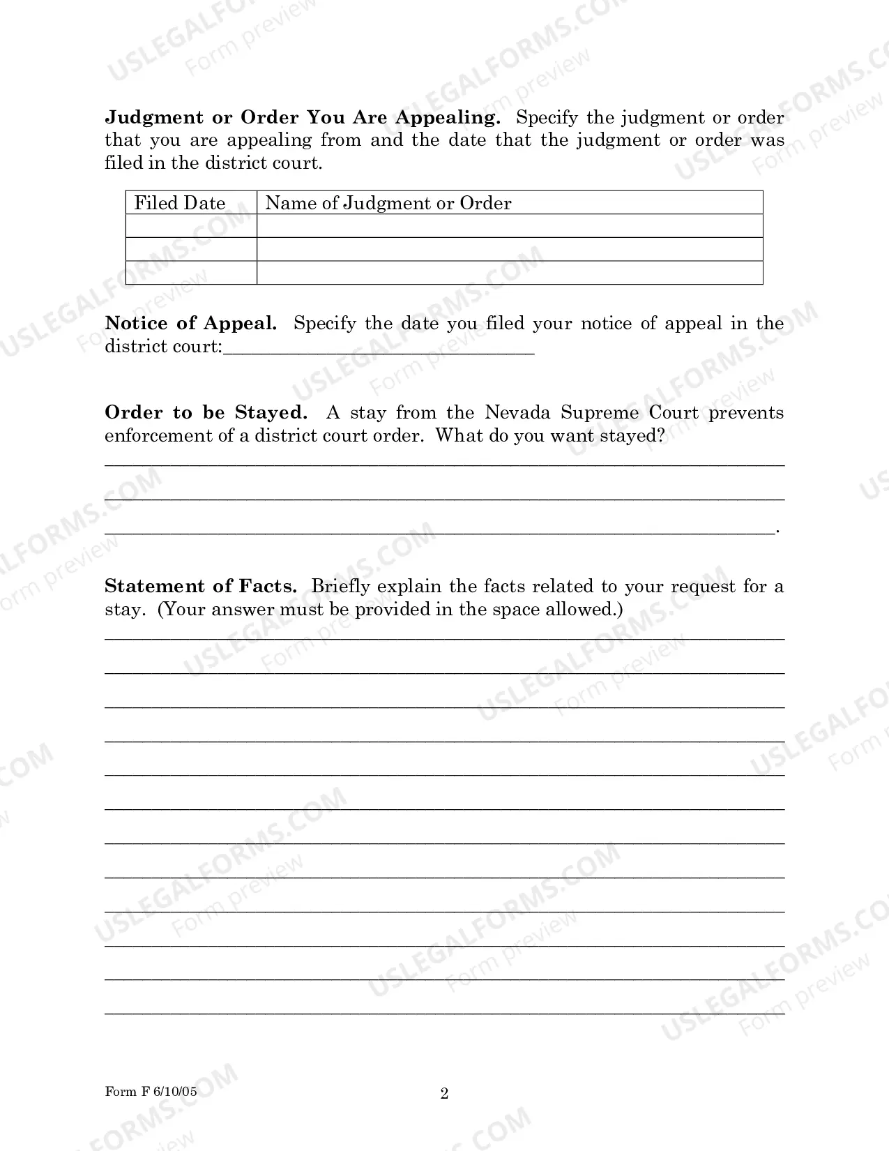 Preview Motion for Stay form for Parties Without Attorneys