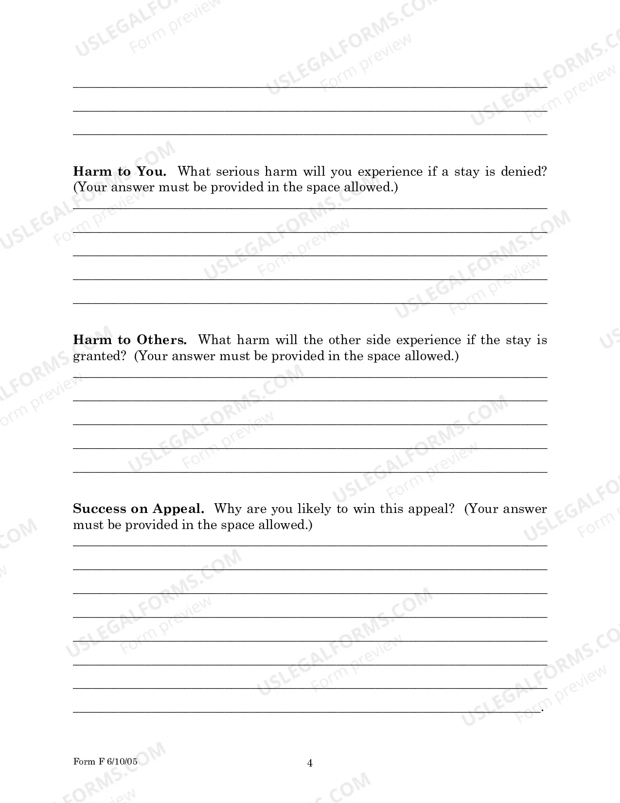 Preview Motion for Stay form for Parties Without Attorneys
