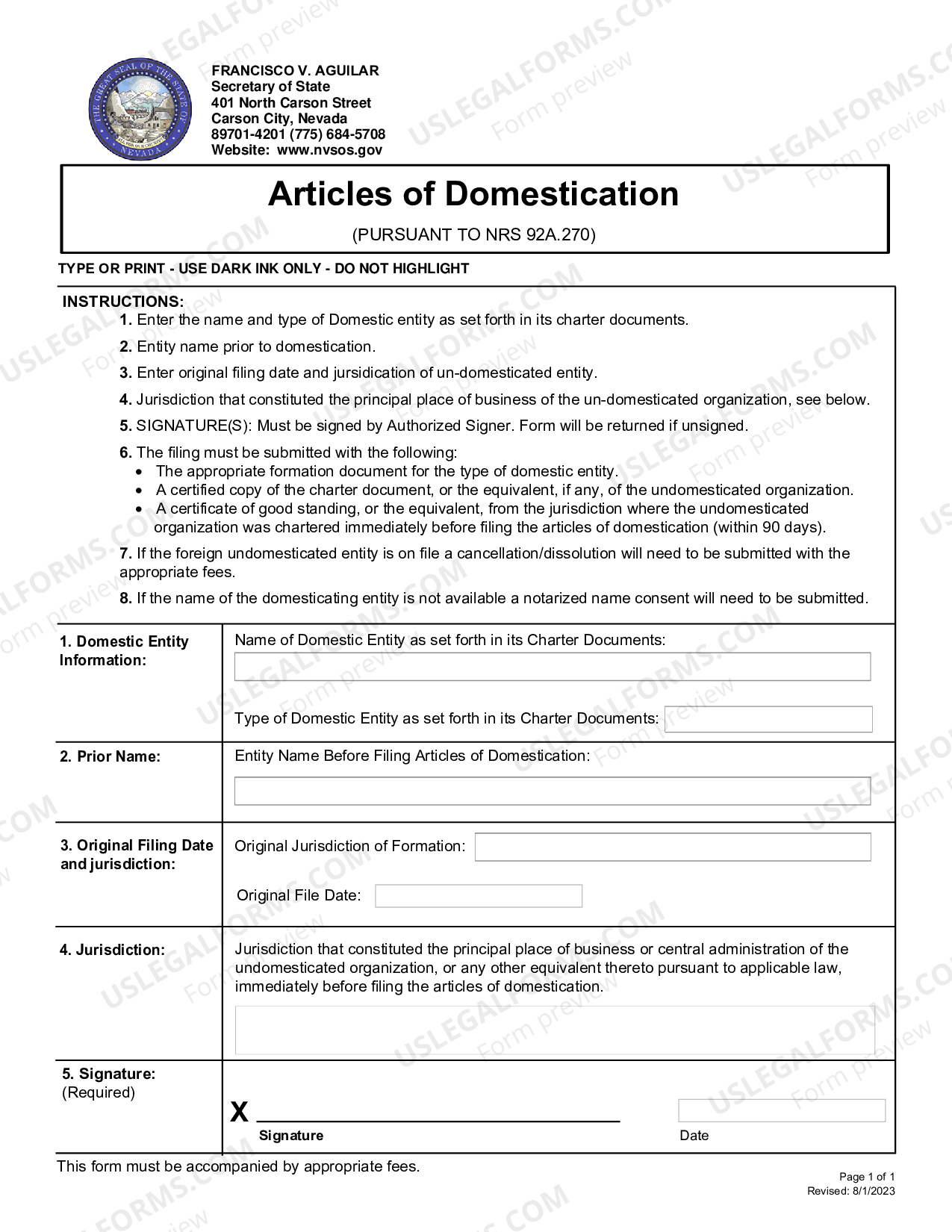 Nevada Registration of Foreign Corporation US Legal Forms
