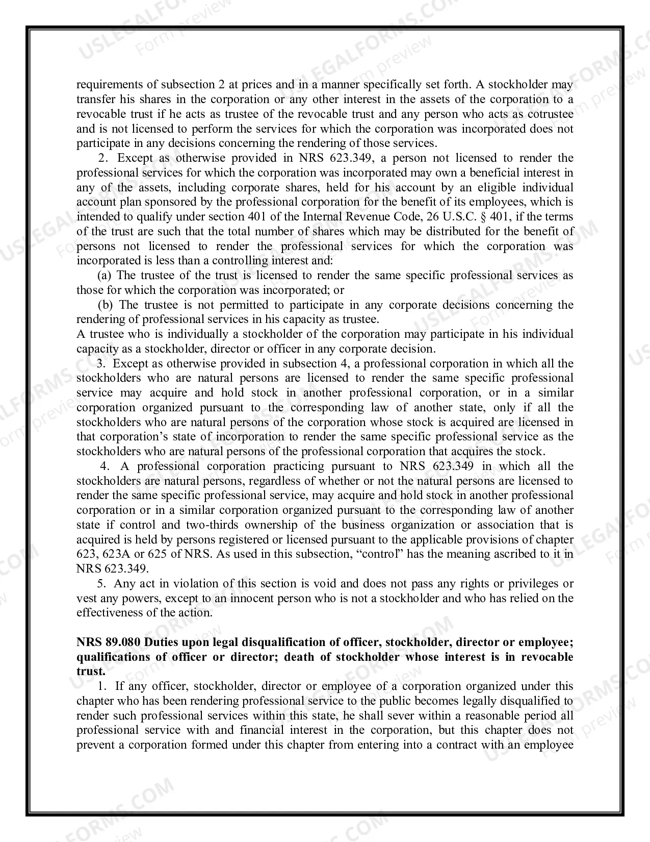 Preview Professional Corporation Package for Nevada