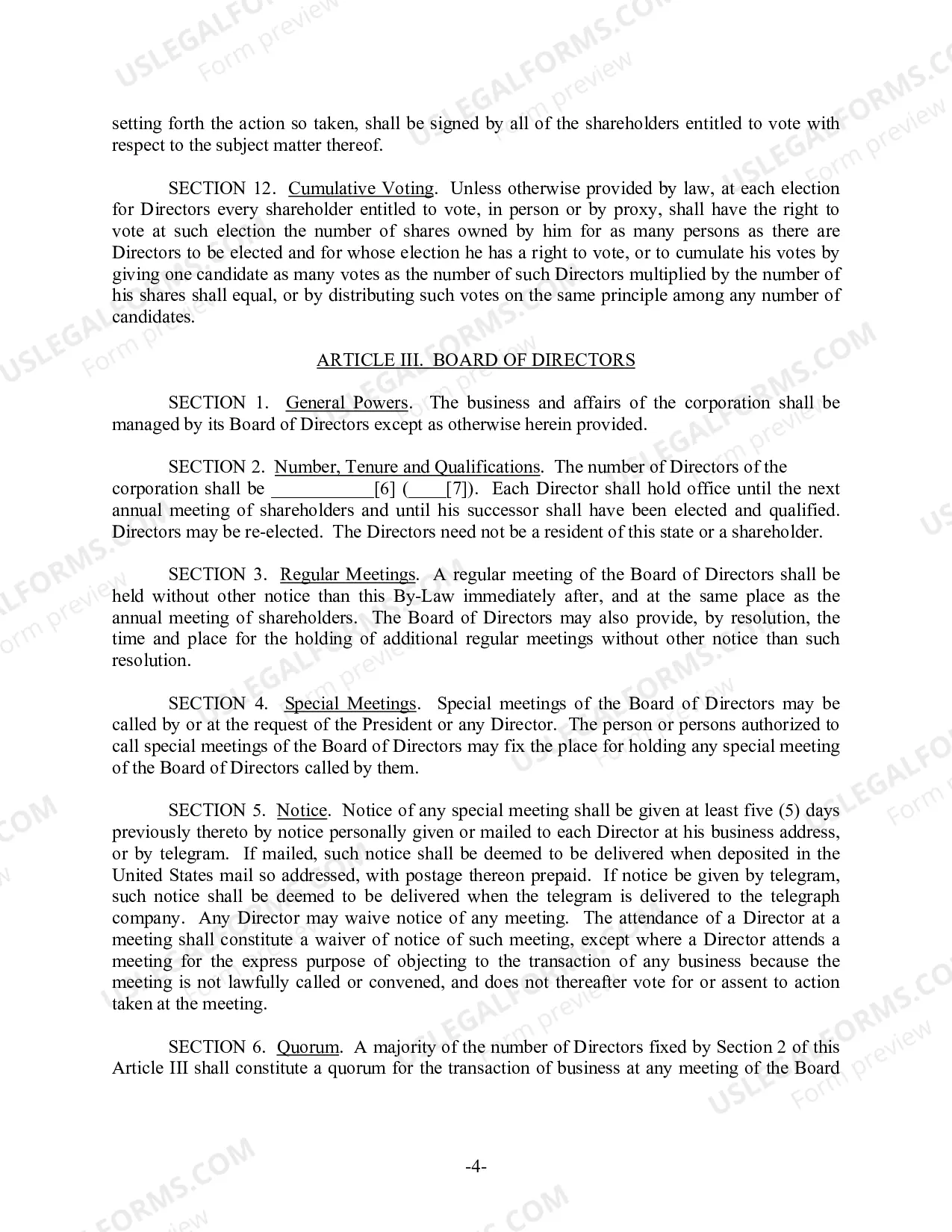 Preview Nevada Bylaws for Corporation