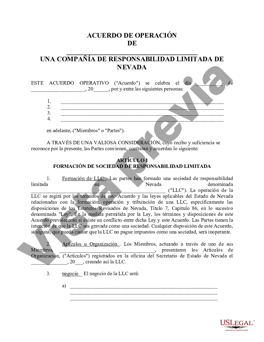 Preview Acuerdo Operativo de Sociedad de Responsabilidad Limitada LLC