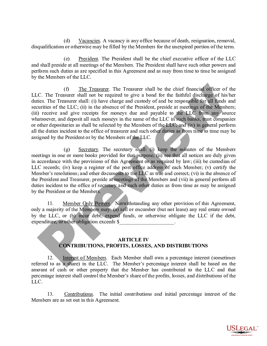 page 4 Limited Liability Company LLC Operating Agreement preview