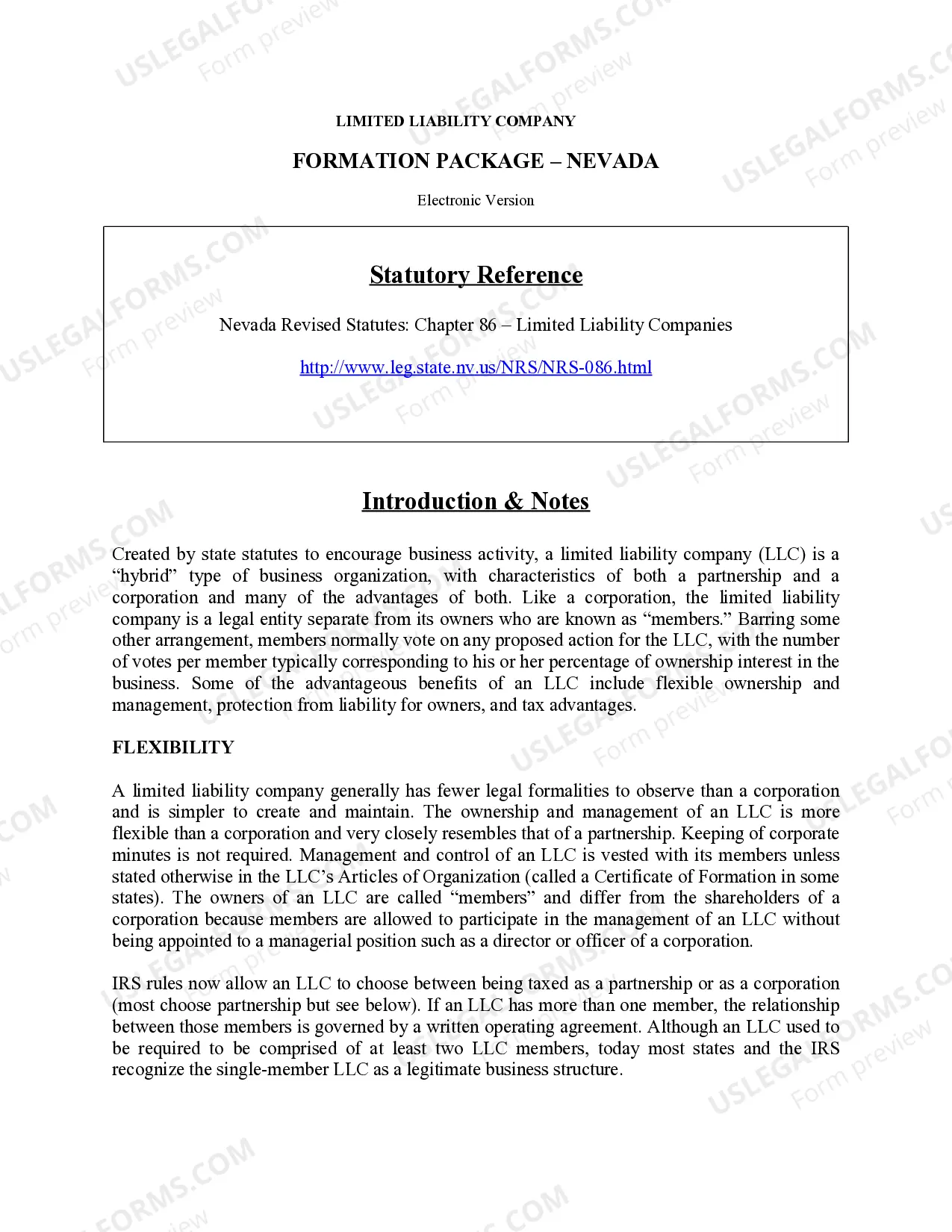 Preview Nevada Limited Liability Company LLC Formation Package