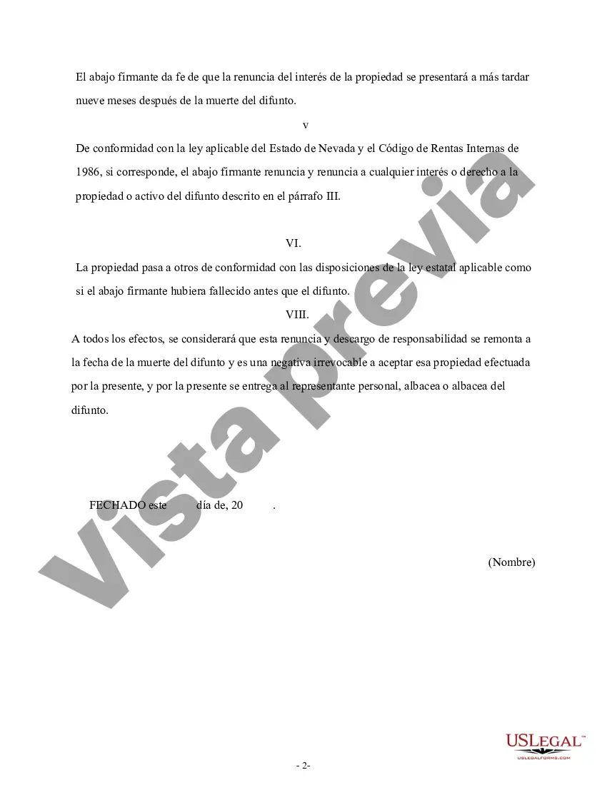Preview Renuncia y descargo de responsabilidad - Sucesión intestada