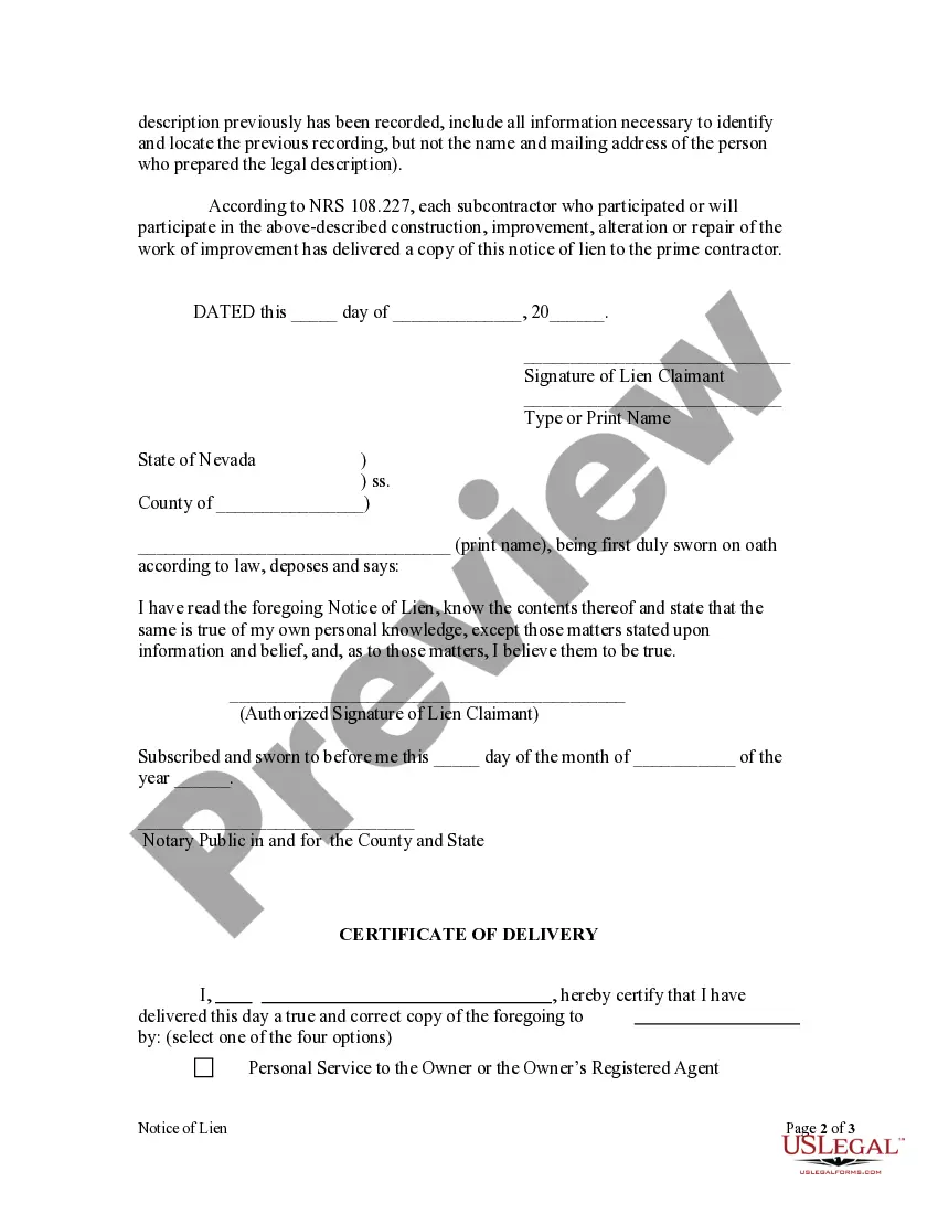 Preview Notice of Lien - Individual
